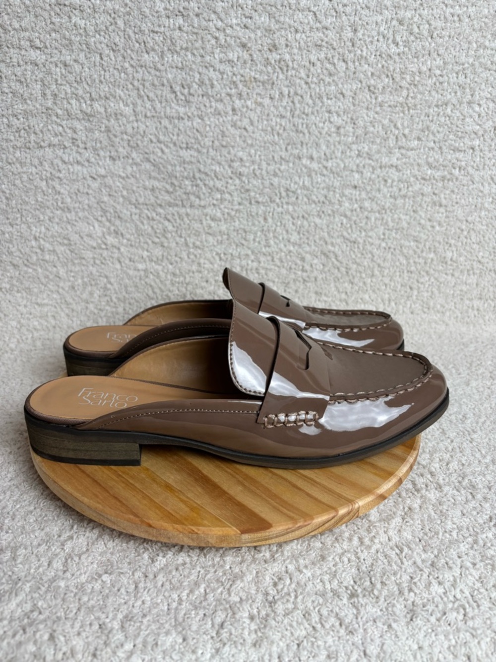 Franco Sarto Shoes Womens 12M Taupe Barlow Penny Loafer Mules Slides Preppy Chic